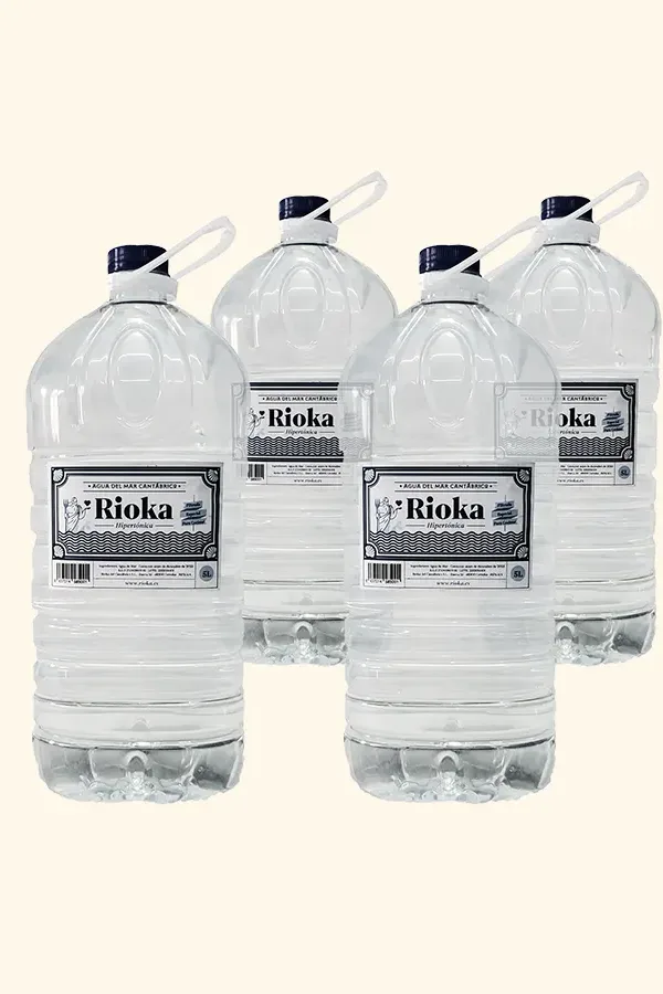 Agua de Mar para Cocinar Rioka · 4 Botellas de 5 Litros